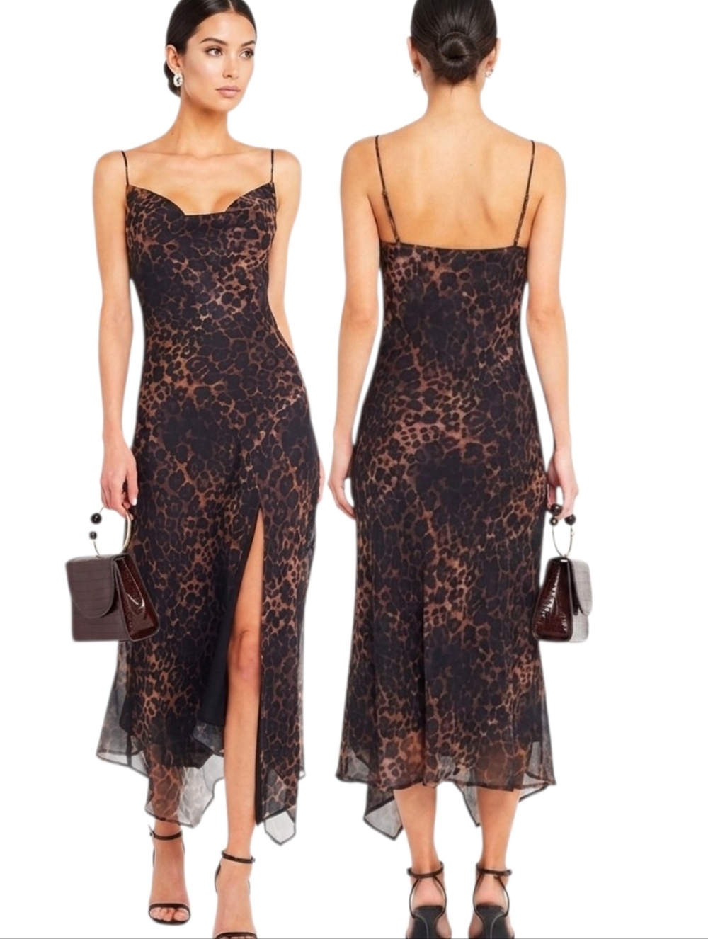 O.P.T. Marzena Leopard Print Midi Slip Dress - Size S
